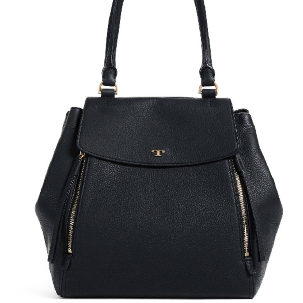 Tory Burch large half moon satchel - black leather